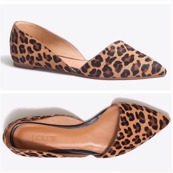 J.CREW Zoe Leopard Calf Hair D'orsay Flats